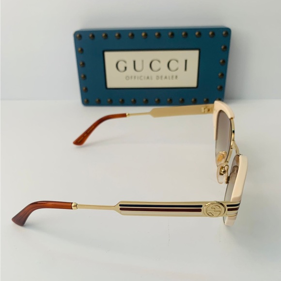 💯 - Authentic Gucci Ivory and Gold/ Green Gradient GG0522S Cat Eye Sunglass… - Picture 8 of 13